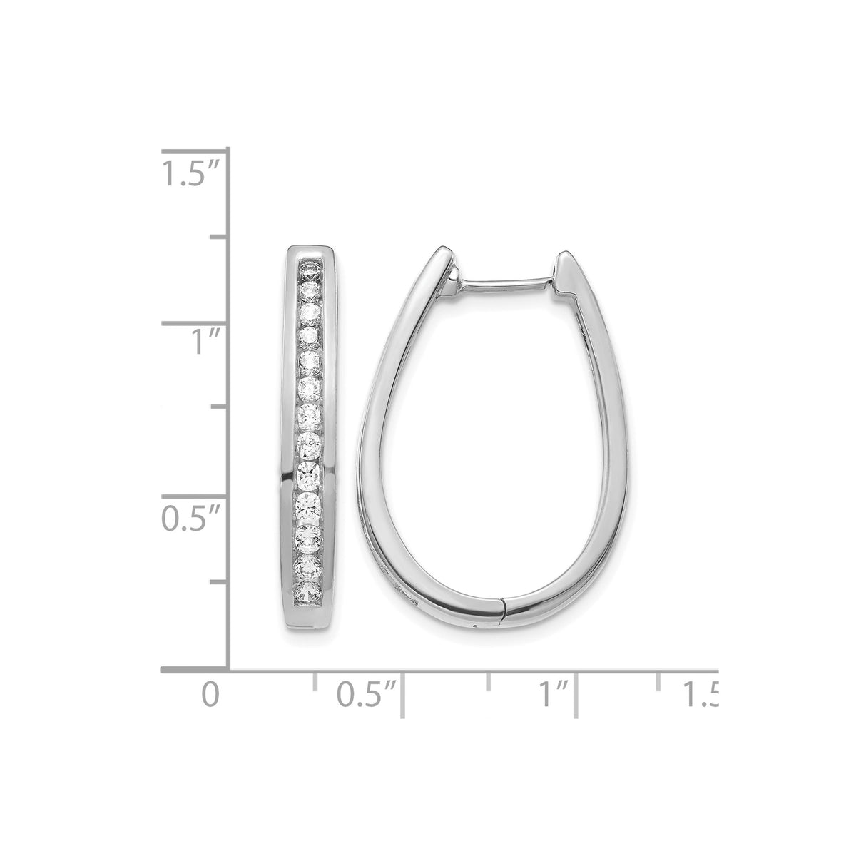 14k White Gold Elongated Oval Hoop Earrings with Channel-Set Diamond Accents