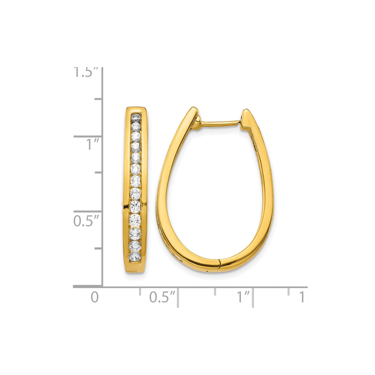14k Yellow Gold Oval Hoop Earrings with Channel Set Diamonds, Polished Finish, Hinged Clasp