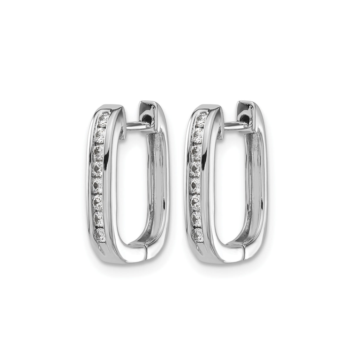14k White Gold Huggie Hoop Earrings with Channel Set Diamonds, Square Minimalist Design