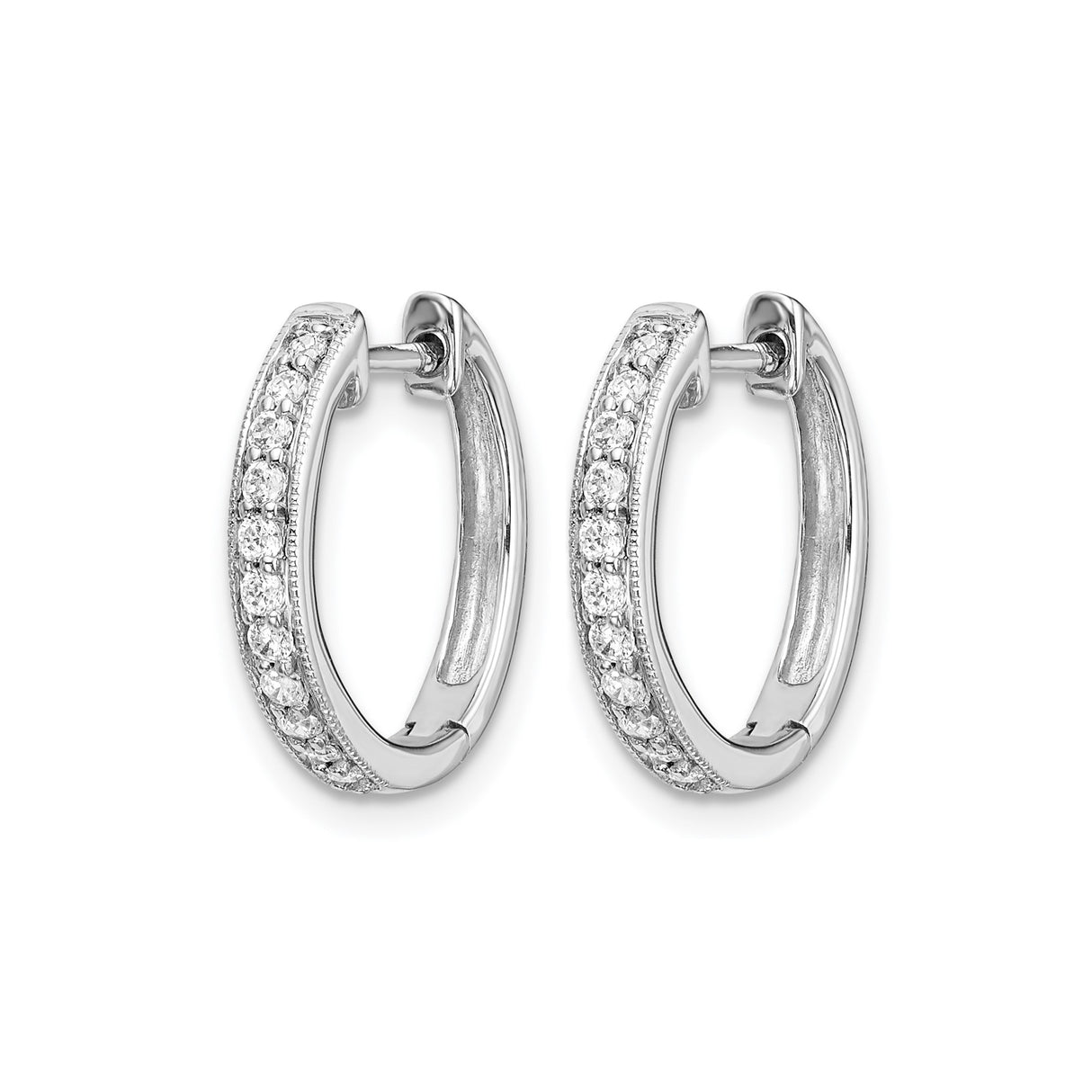 10k White Gold Huggie Hoop Earrings with Round Cut Pave Diamonds for Women