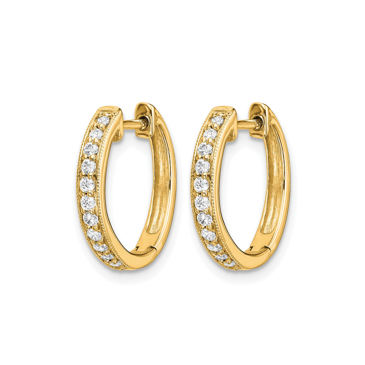 10k Yellow Gold Hoop Earrings with Cubic Zirconia Pavé, Small Huggie Style for Women