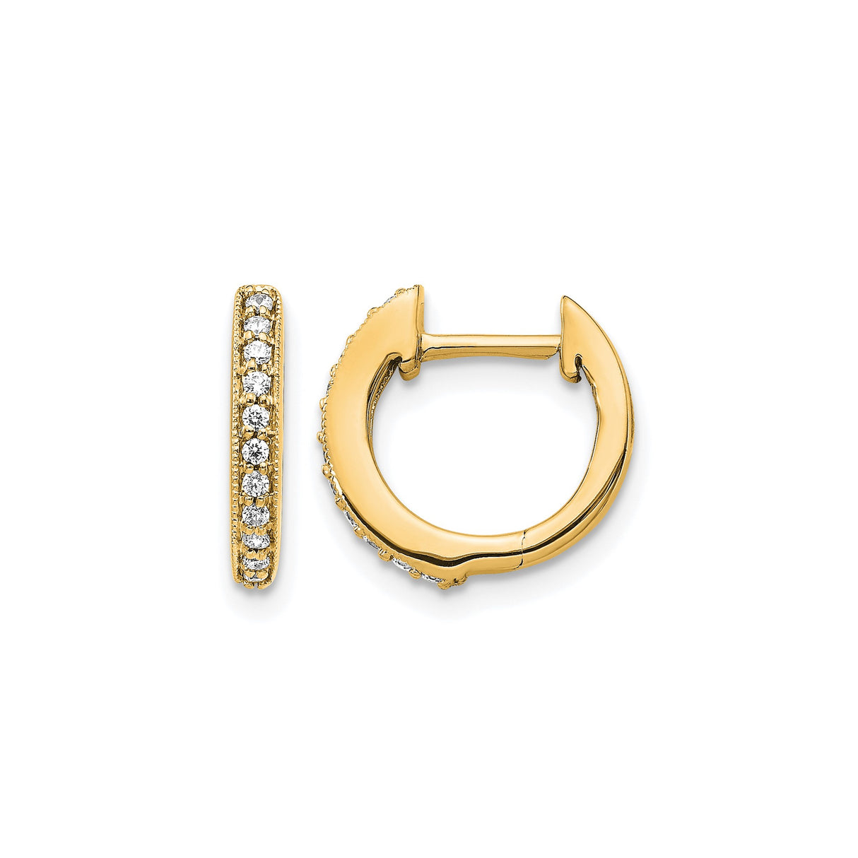 10k Yellow Gold Hoop Earrings with Cubic Zirconia Pavé, Small Huggie Style for Women