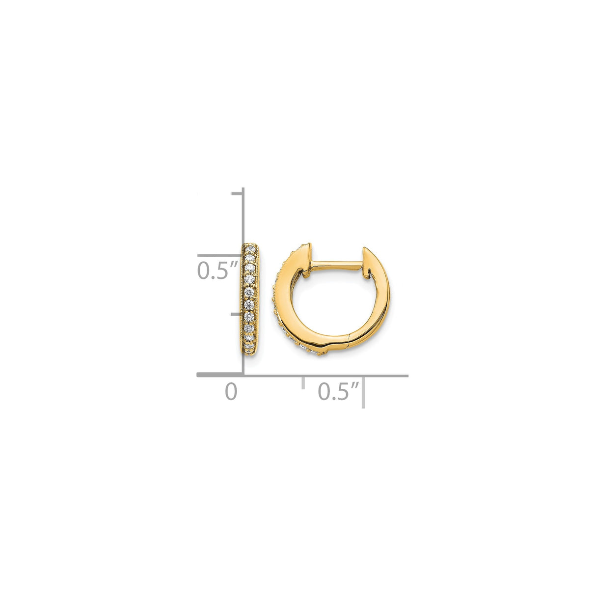 14k Yellow Gold Hoop Earrings with Diamonds in Channel Setting, Hinged Clasp, Minimalist Style