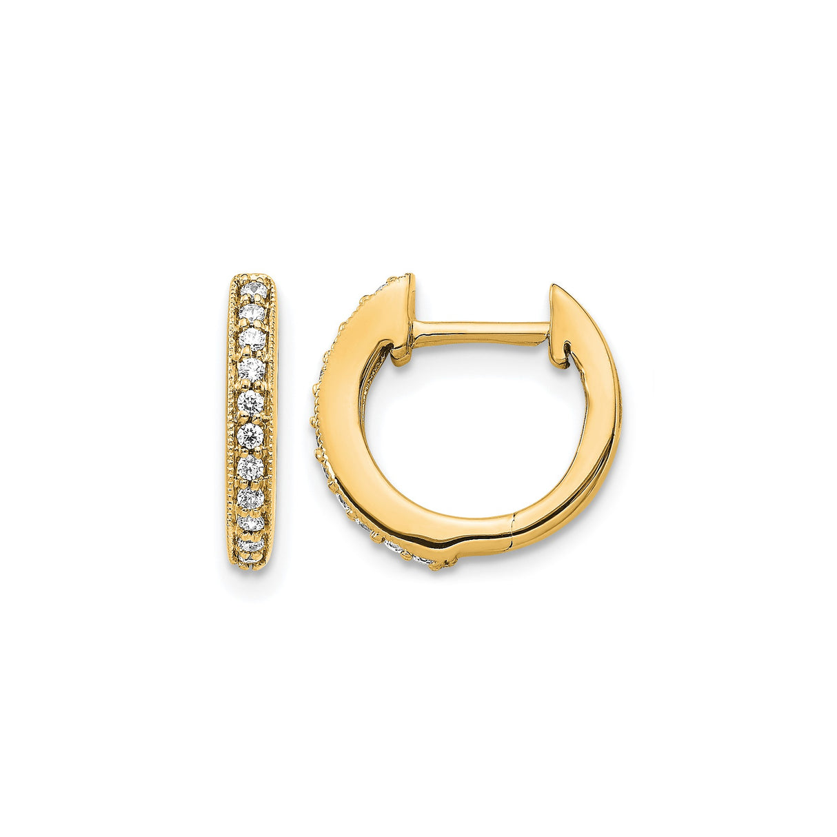 14k Yellow Gold Hoop Earrings with Cubic Zirconia in Channel Setting, Hinged Clasp, Minimalist Style
