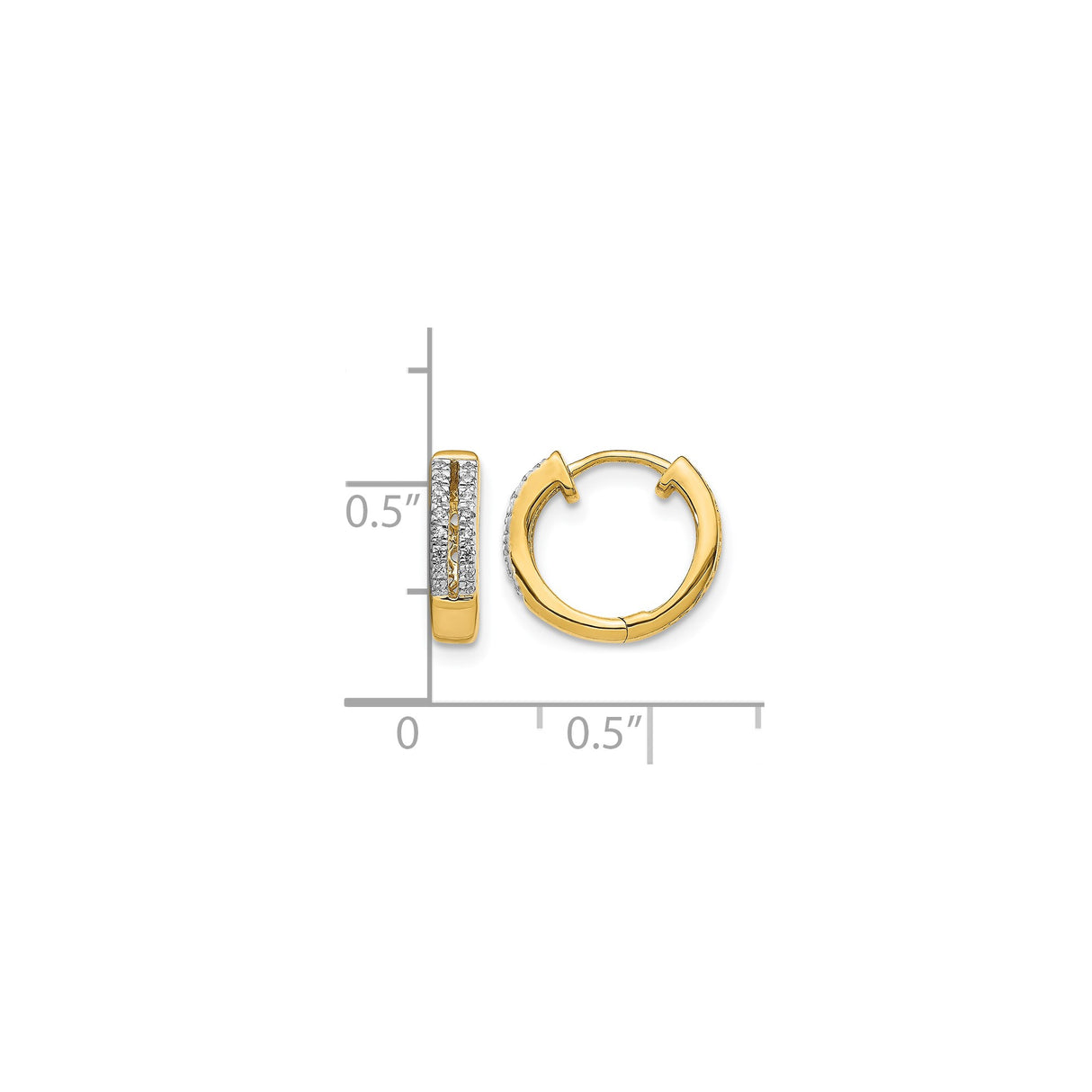 10k Yellow Gold Huggie Hoop Earrings, Diamond-Cut Dual Row with White Gold Accents