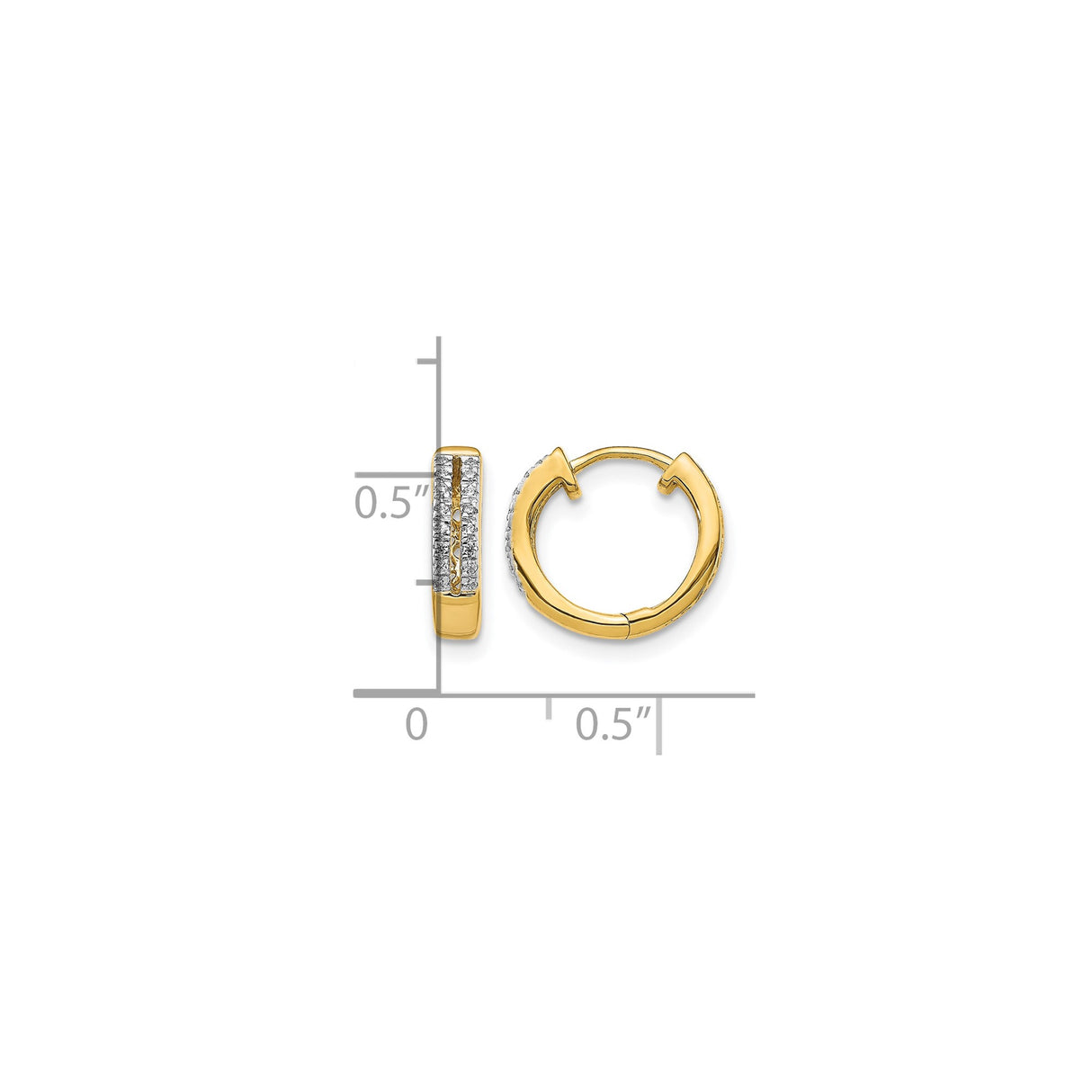14k Yellow Gold Huggie Hoop Earrings with Round Cut Diamonds in Pavé Setting