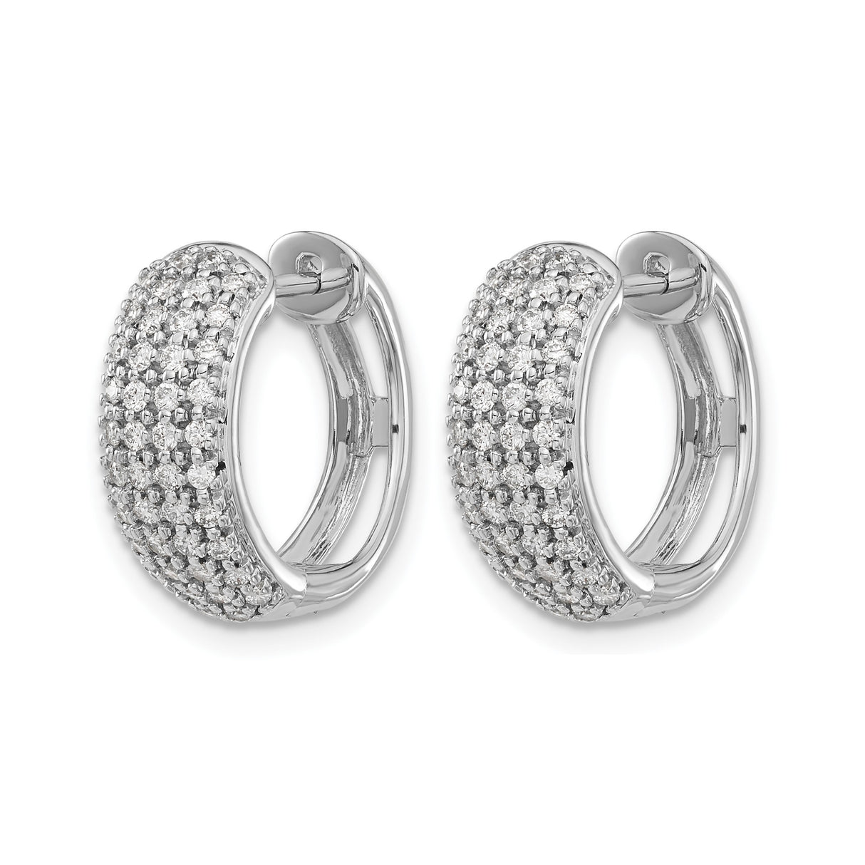 14k White Gold Huggie Earrings with Pavé Set Round Diamonds, Wide Sparkling Hoop Design