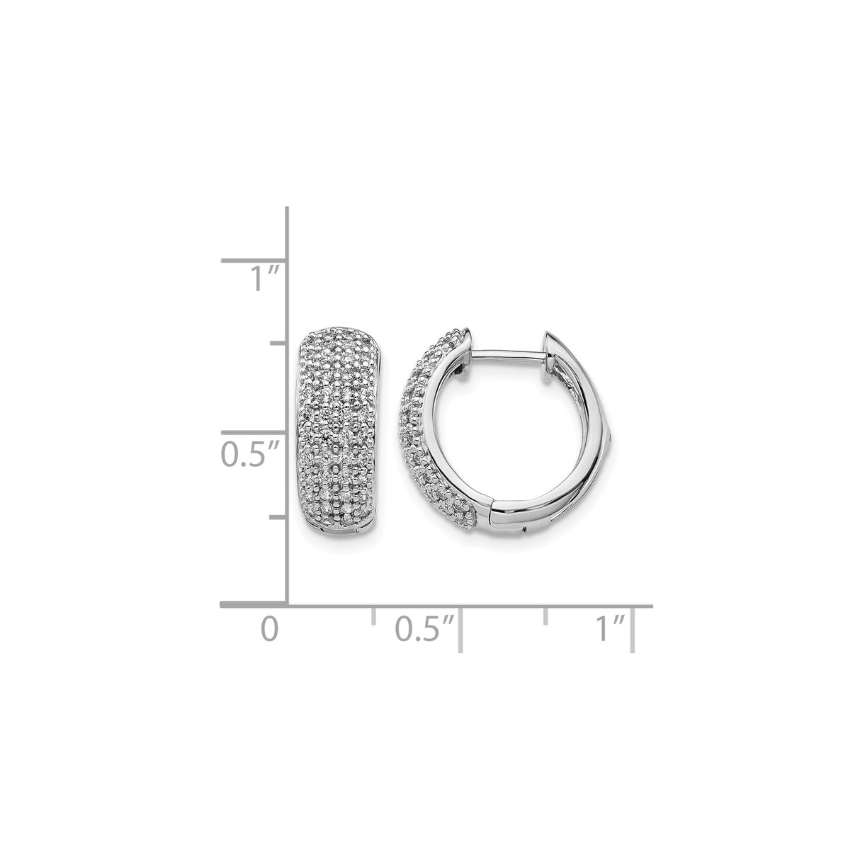 14k White Gold Huggie Earrings with Pavé Set Round Diamonds, Wide Sparkling Hoop Design