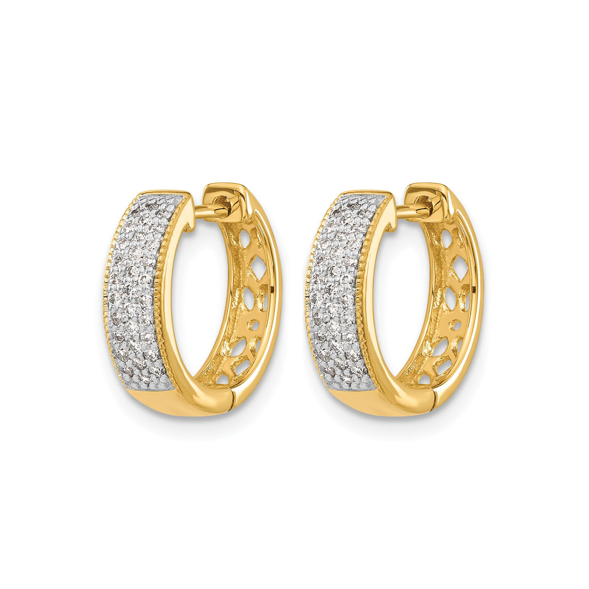 10k Yellow Gold Hoop Earrings with Pavé Set White Stones, Modern Huggie Style for Women