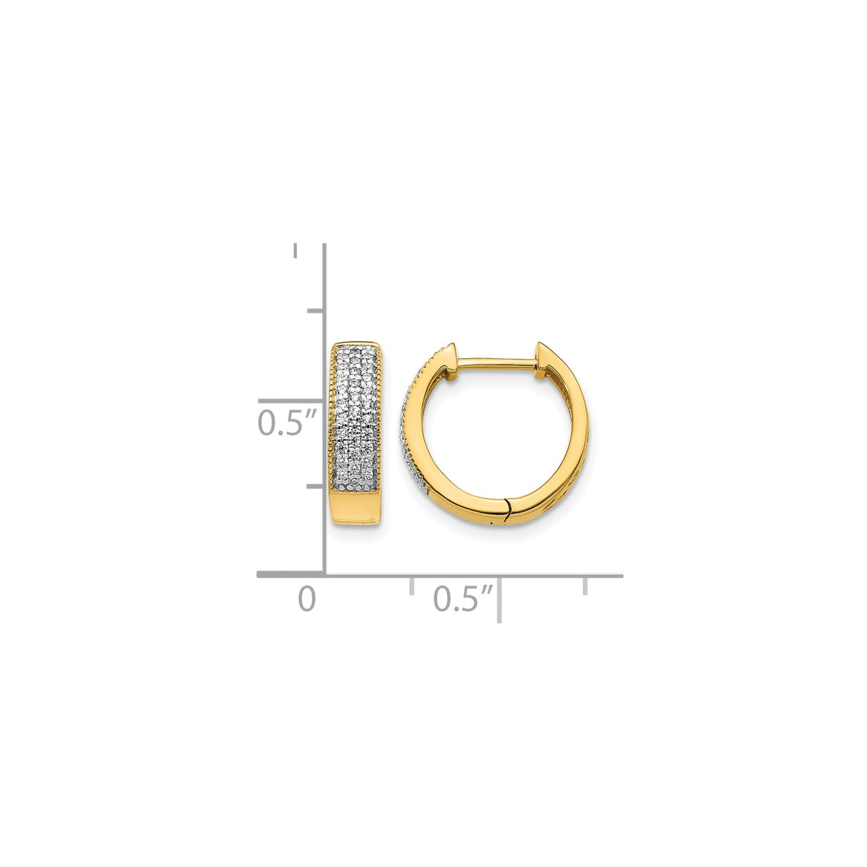 10k Yellow Gold Hoop Earrings with Pavé Set White Stones, Modern Huggie Style for Women