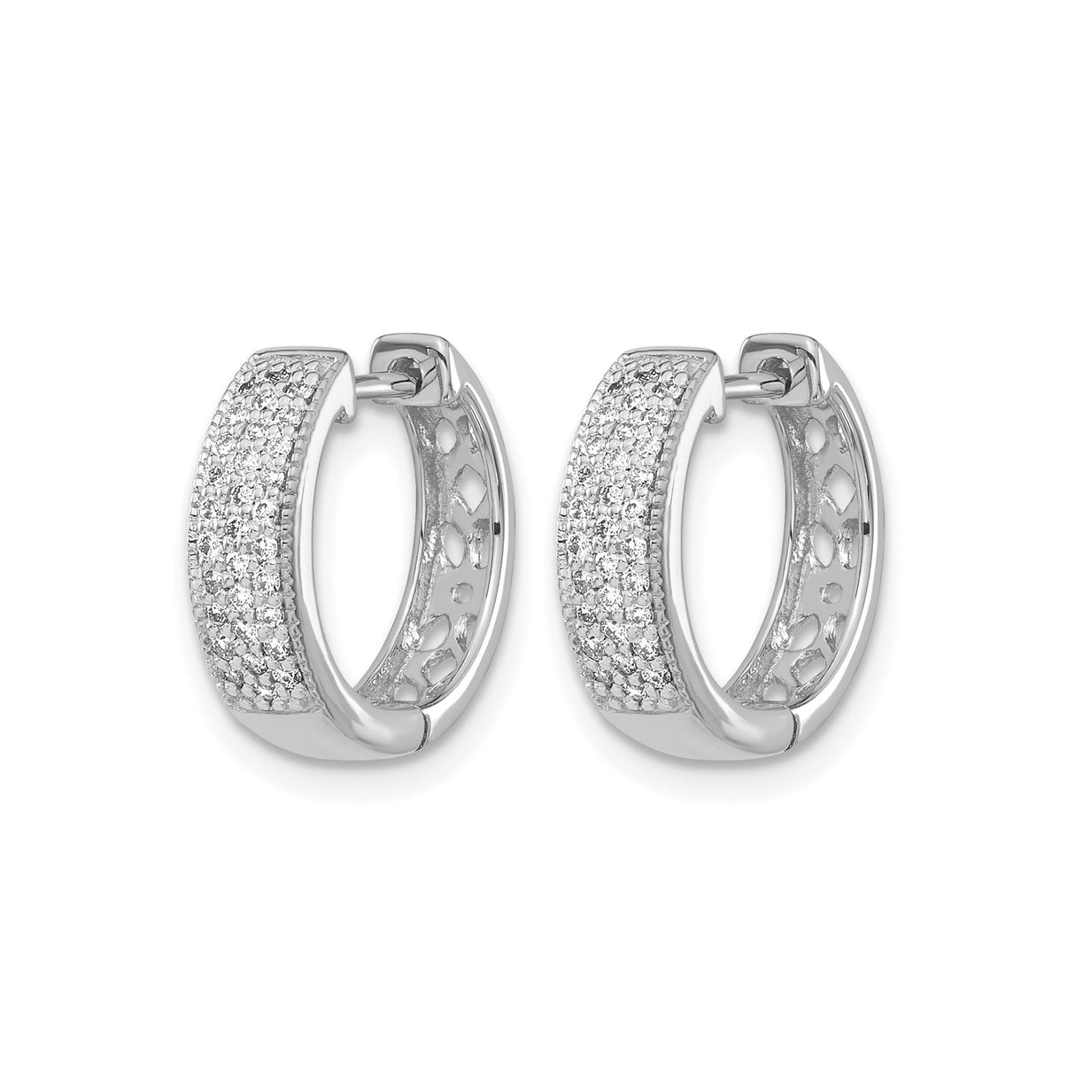 14k White Gold Diamond Hoop Earrings with Micro-Pavé Design and Hinged Clasp