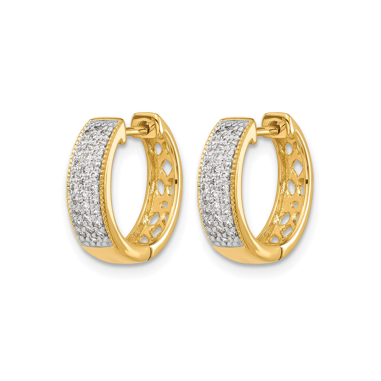 14k Yellow Gold Huggie Hoop Earrings with Pave Diamonds, Small Hinged Hoops for Women