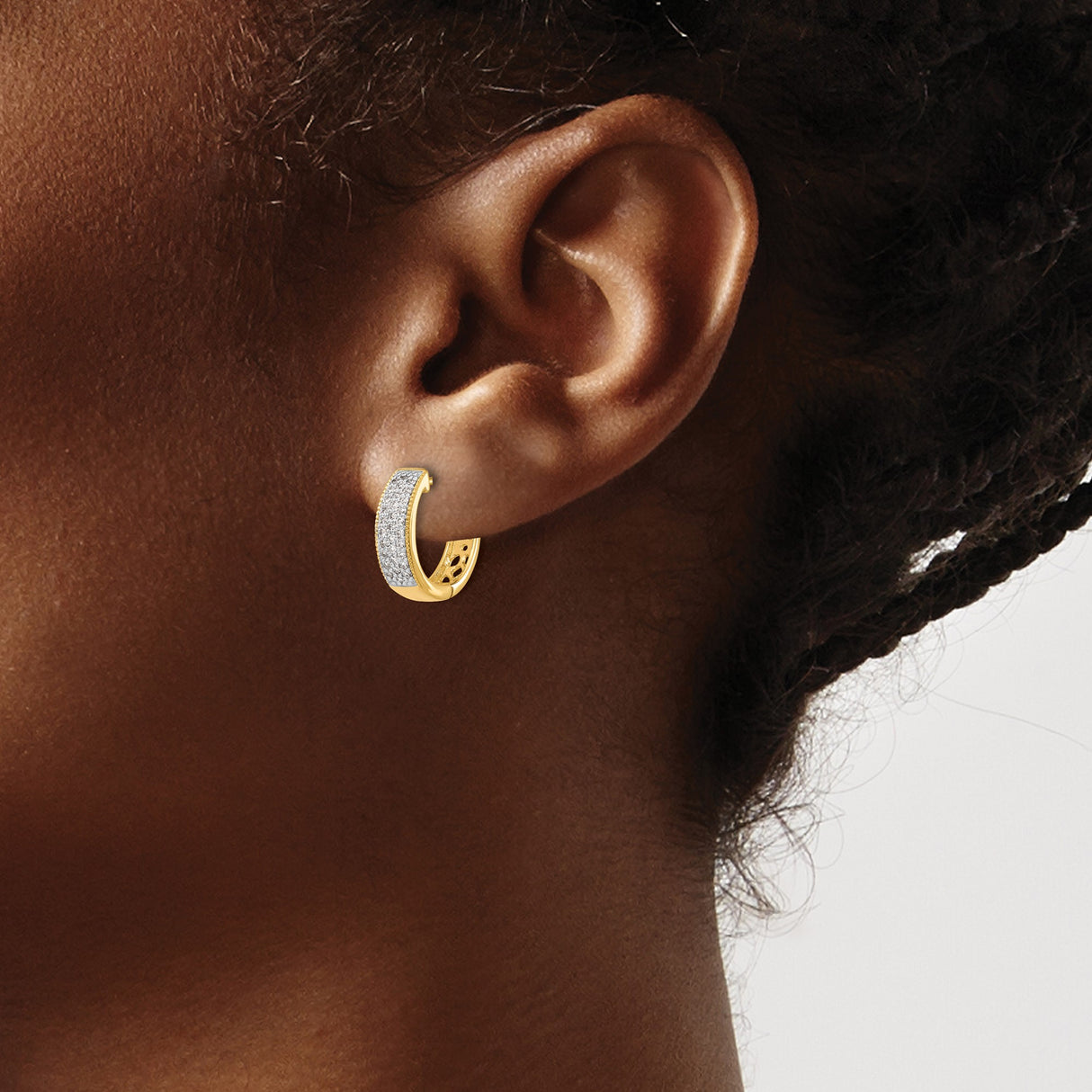 14k Yellow Gold Huggie Hoop Earrings with Pave Diamonds, Small Hinged Hoops for Women