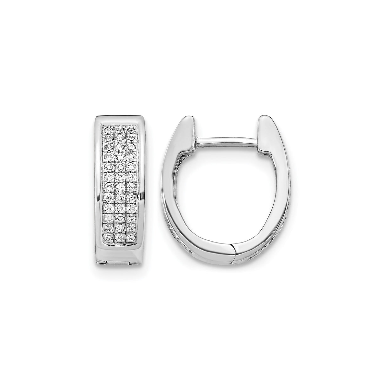 14k White Gold Diamond Huggie Hoop Earrings, Multirow Pave Hinged Hoops for Women