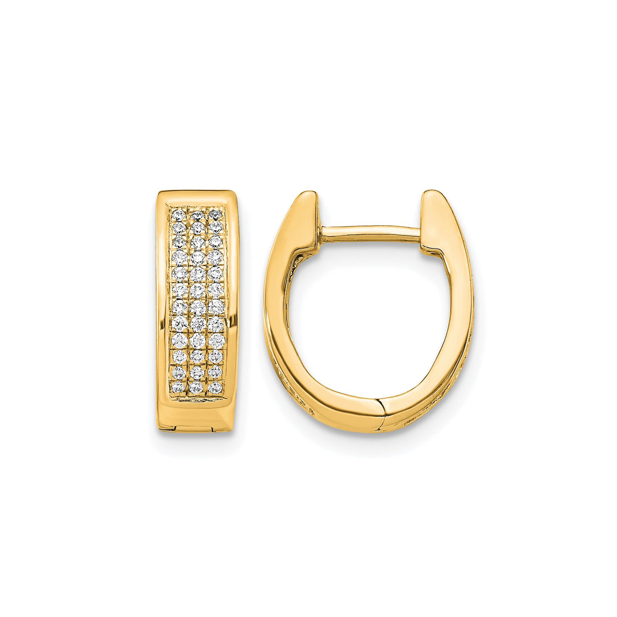 14k Yellow Gold Huggie Hoop Earrings with Round-Cut Cubic Zirconia, Small Oval Channel Set Hoops