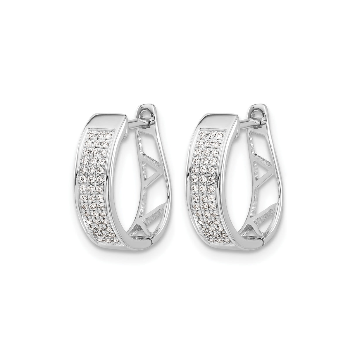 14k White Gold Hoop Earrings with Diamond Accents, Huggie Style, Polished Finish, Contemporary Design