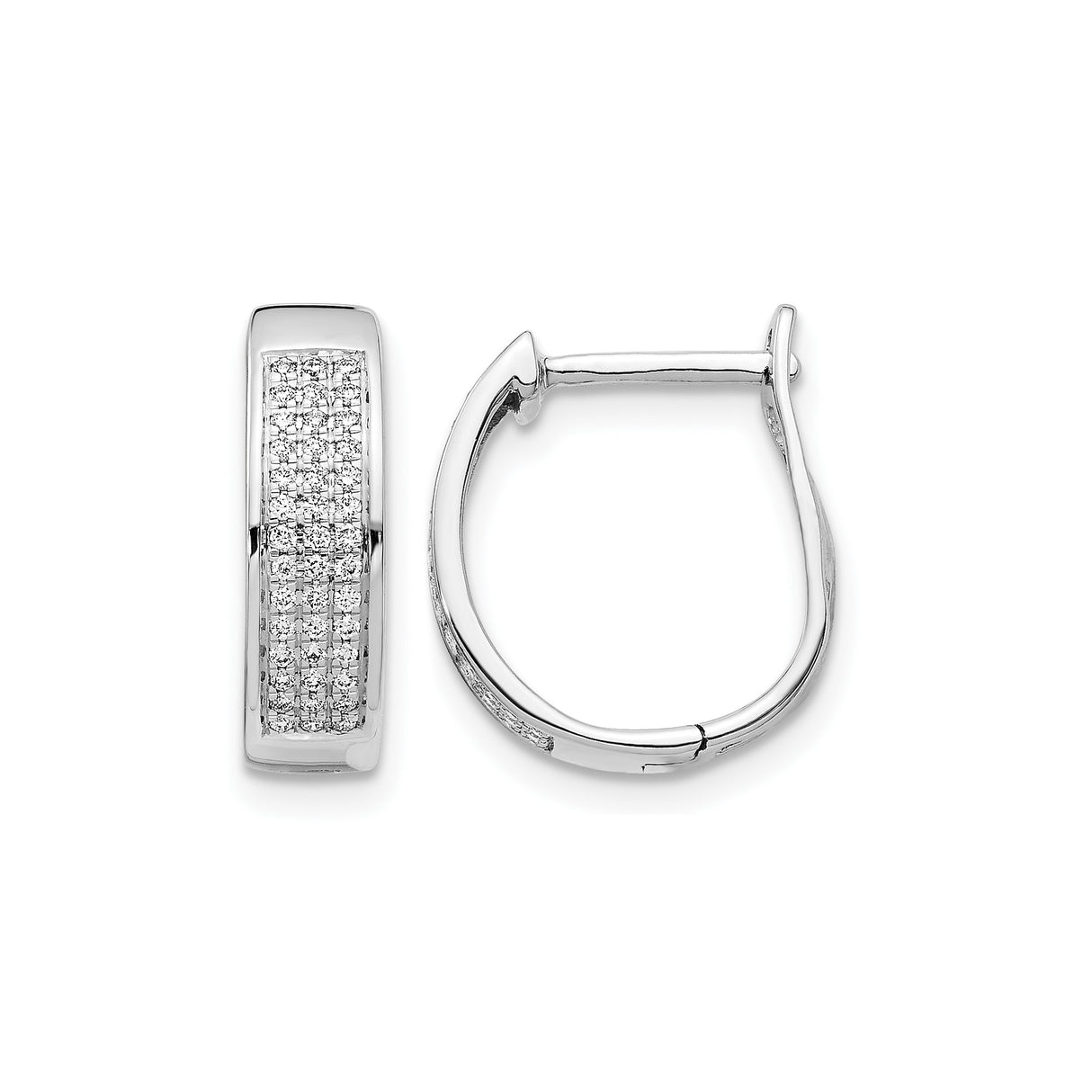 14k White Gold Hoop Earrings with Diamond Accents, Huggie Style, Polished Finish, Contemporary Design