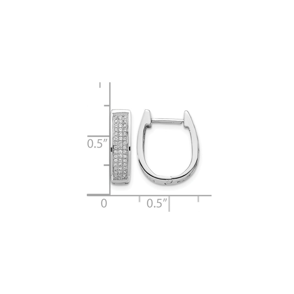 14k White Gold Hoop Earrings with Round Cut Pavé Diamonds, Rectangular Huggie Style