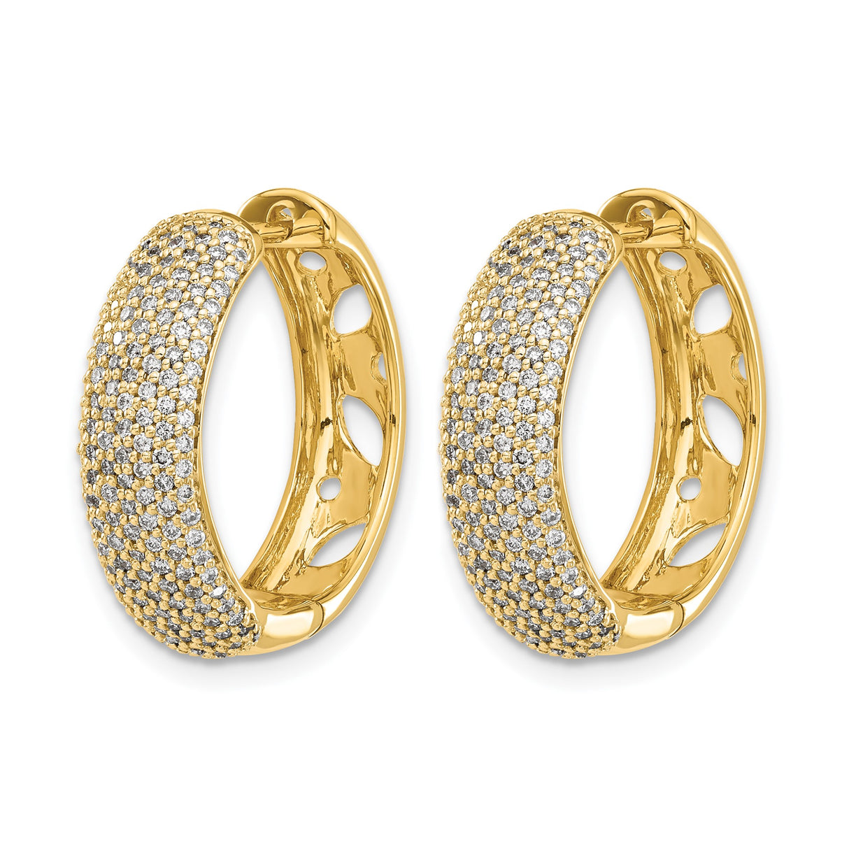 14k Yellow Gold Wide Hoop Earrings with Pavé-Set Round Cut Diamonds for Women