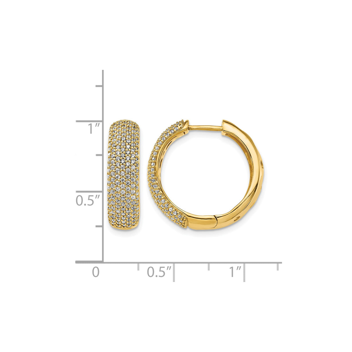 14k Yellow Gold Wide Hoop Earrings with Pavé-Set Round Cut Diamonds for Women