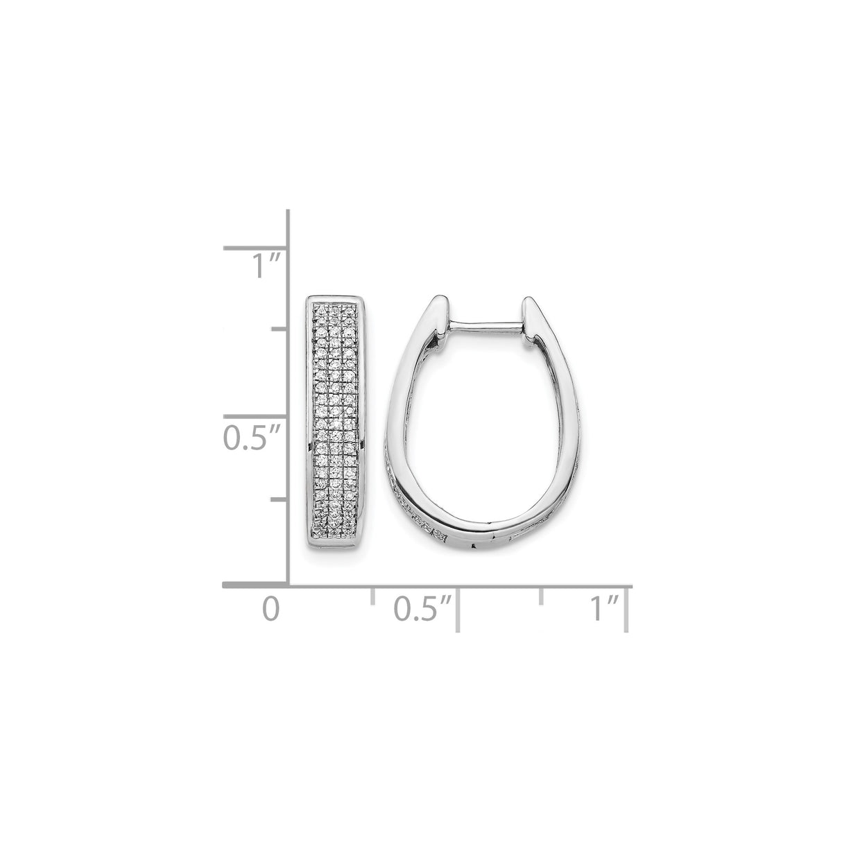 14k White Gold Hoop Earrings with Pavé Set Round Diamonds, Sleek Oval Huggie Style