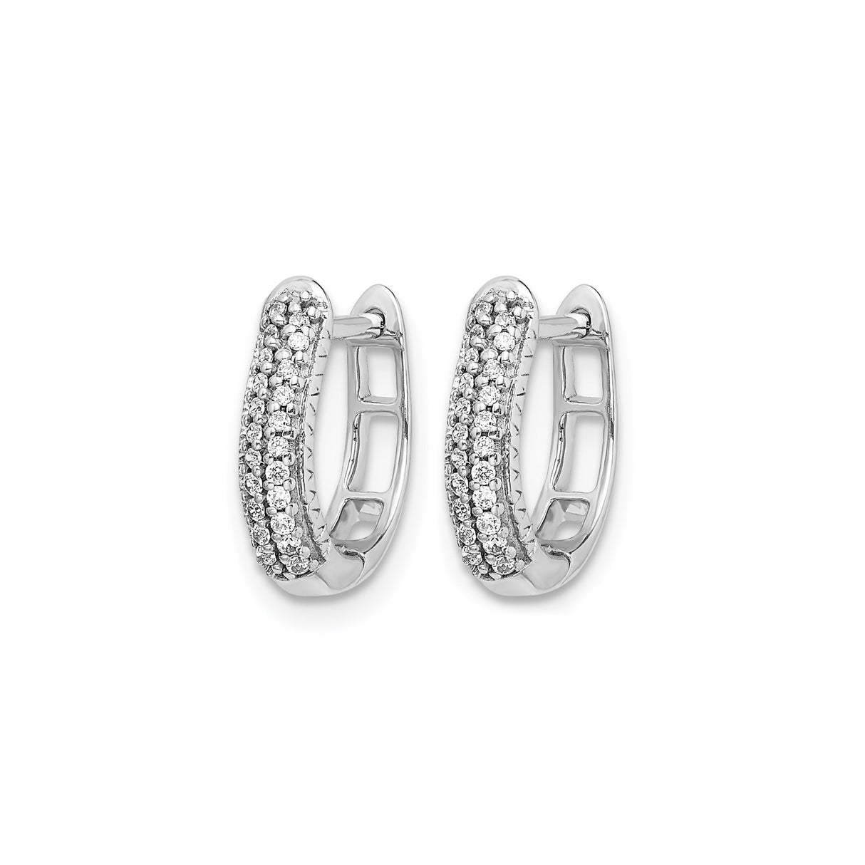 10k White Gold Diamond Huggie Hoop Earrings with Pavé Setting, Round Cut, Elegant Design
