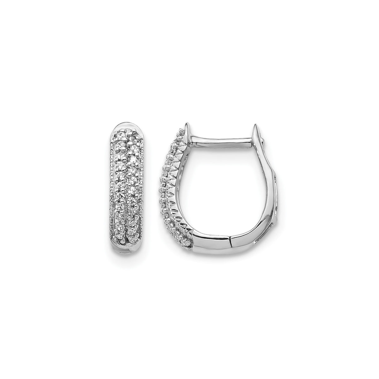 10k White Gold Diamond Huggie Hoop Earrings with Pavé Setting, Round Cut, Elegant Design