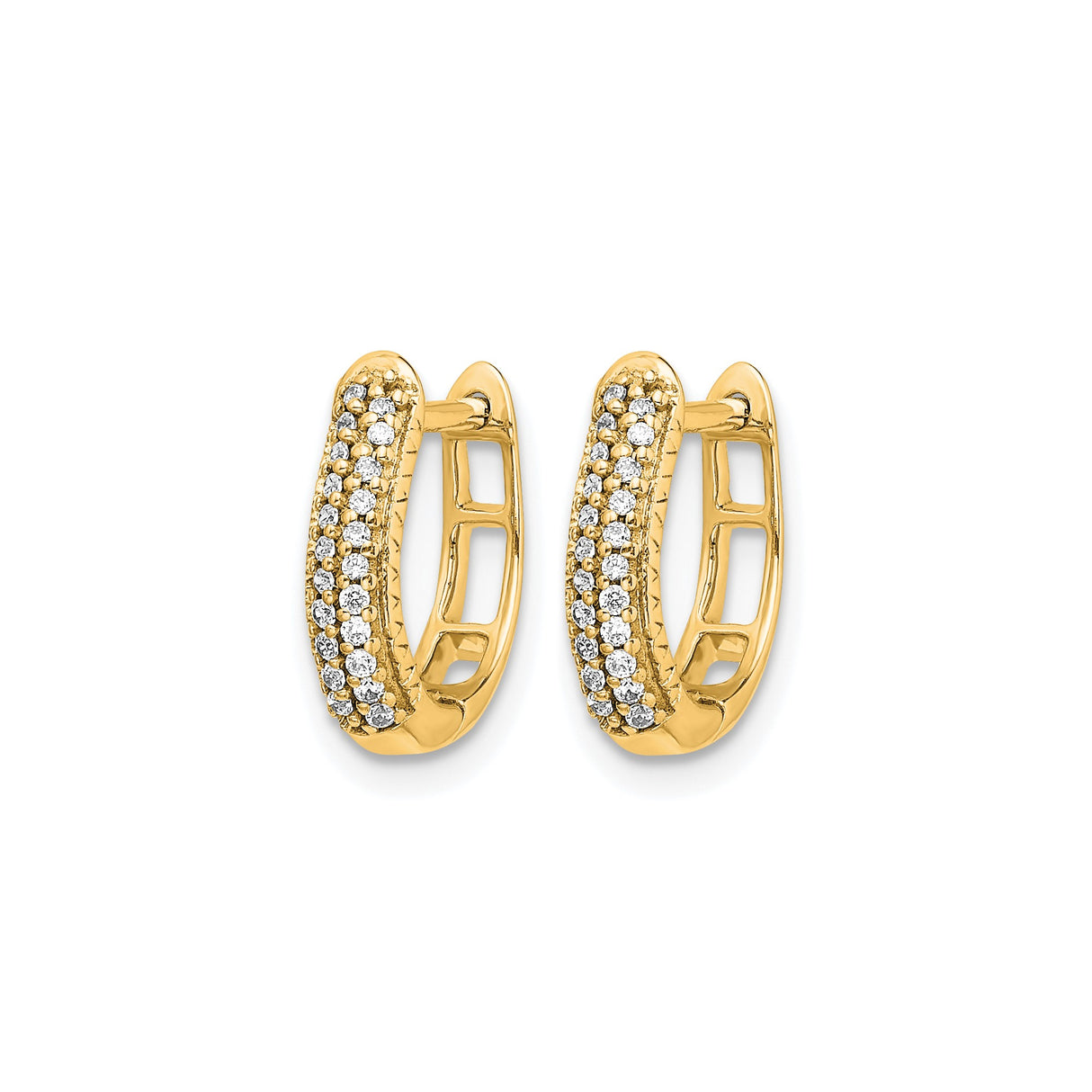 10k Yellow Gold Hoop Earrings with Cubic Zirconia Accents, Classic Hinged Closure Design for Women