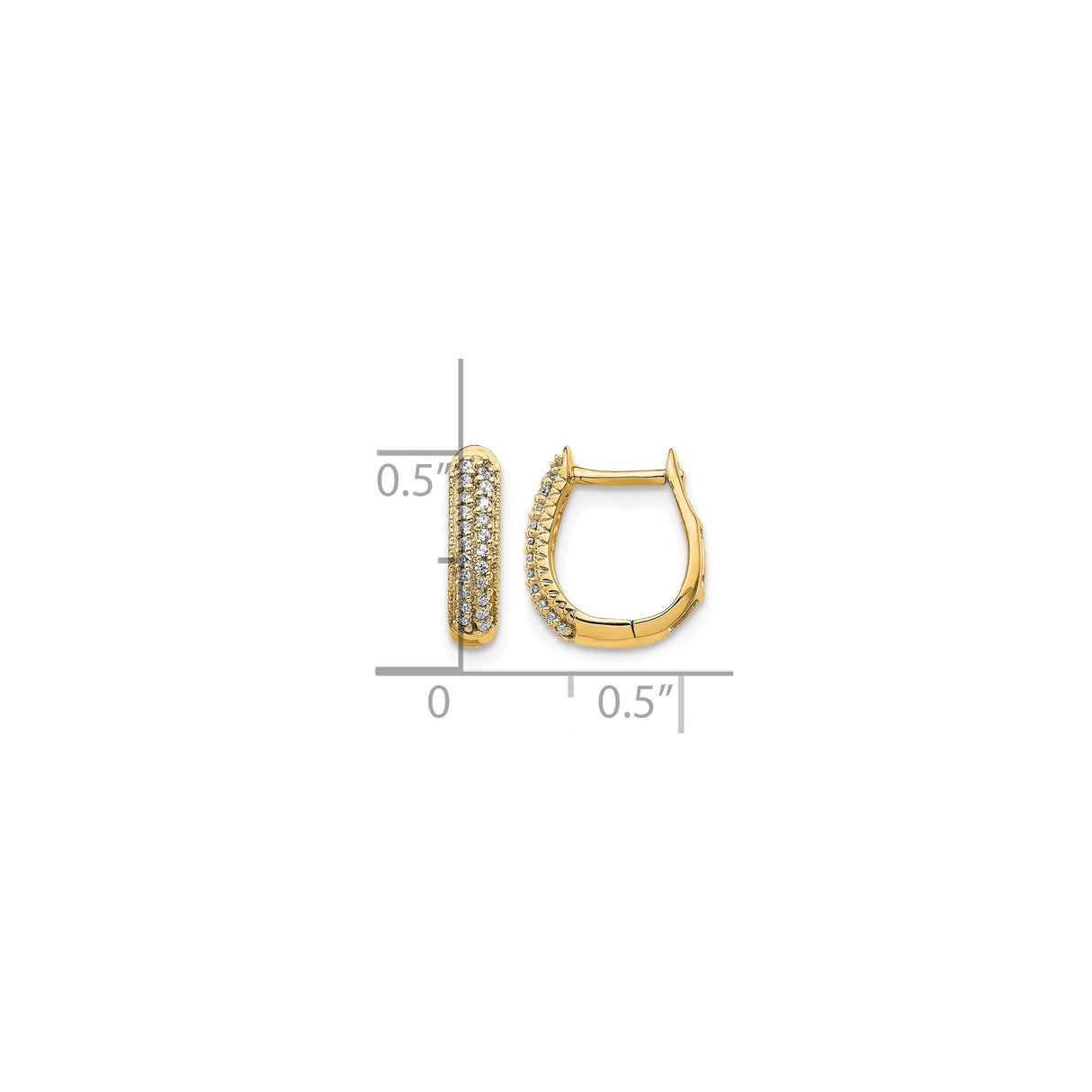 10k Yellow Gold Hoop Earrings with Cubic Zirconia Accents, Classic Hinged Closure Design for Women