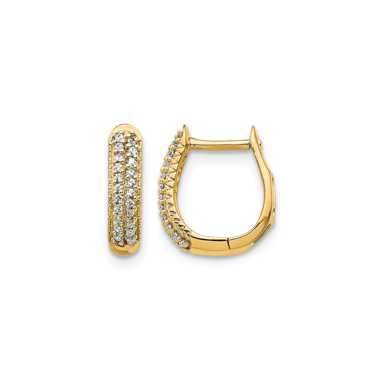 10k Yellow Gold Hoop Earrings with Cubic Zirconia Accents, Classic Hinged Closure Design for Women