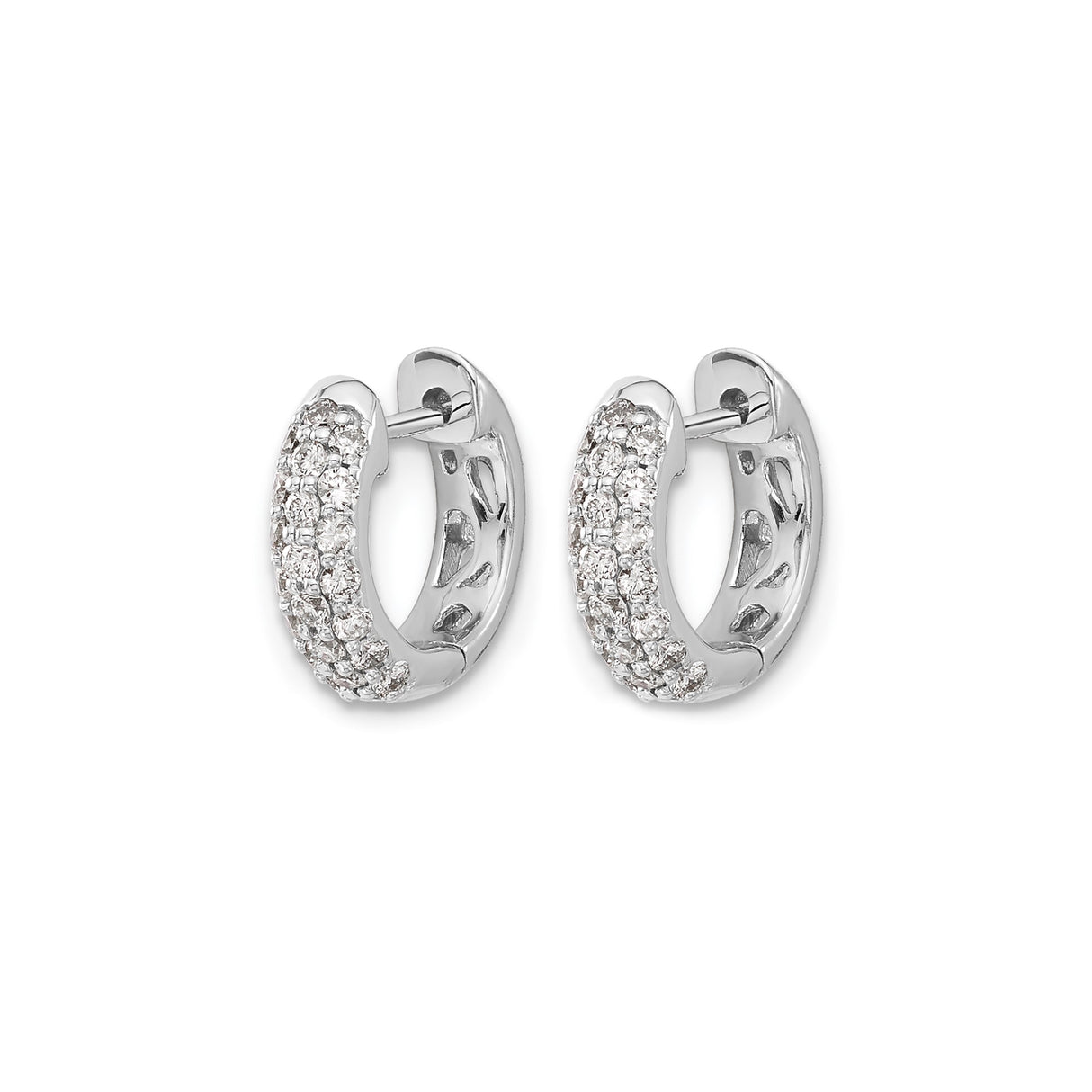 10k White Gold Diamond Huggie Hoop Earrings, Pavé-Set Accents, Modern Bridal Style