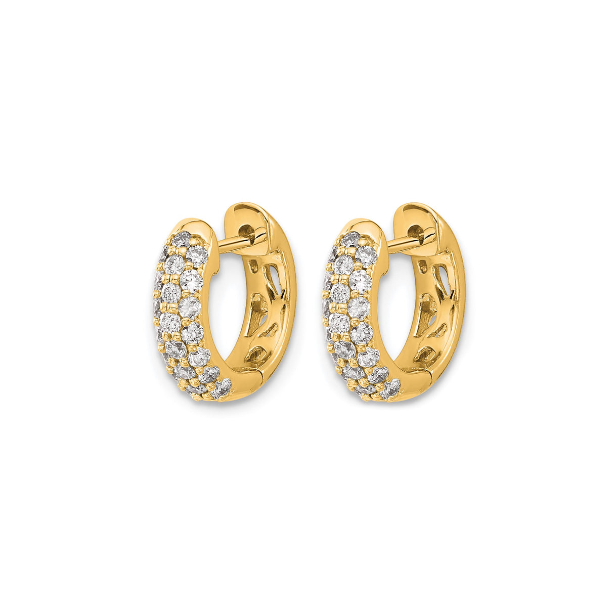 10k Yellow Gold Huggie Hoop Earrings with Pavé Set Round Cut Cubic Zirconia