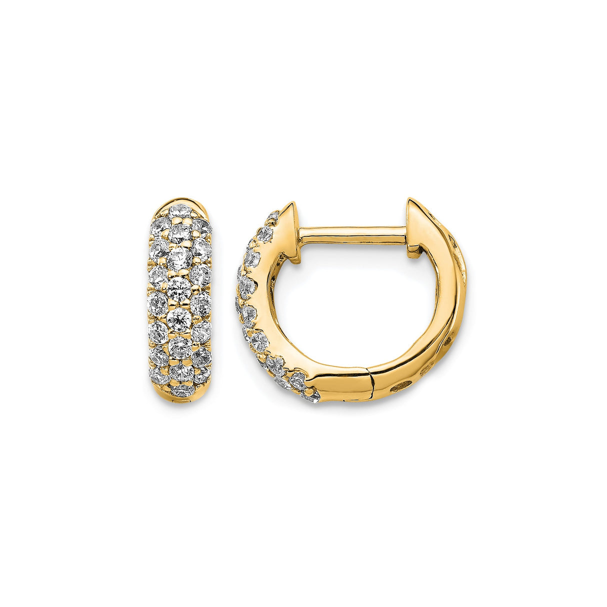 10k Yellow Gold Huggie Hoop Earrings with Pavé Set Round Cut Cubic Zirconia