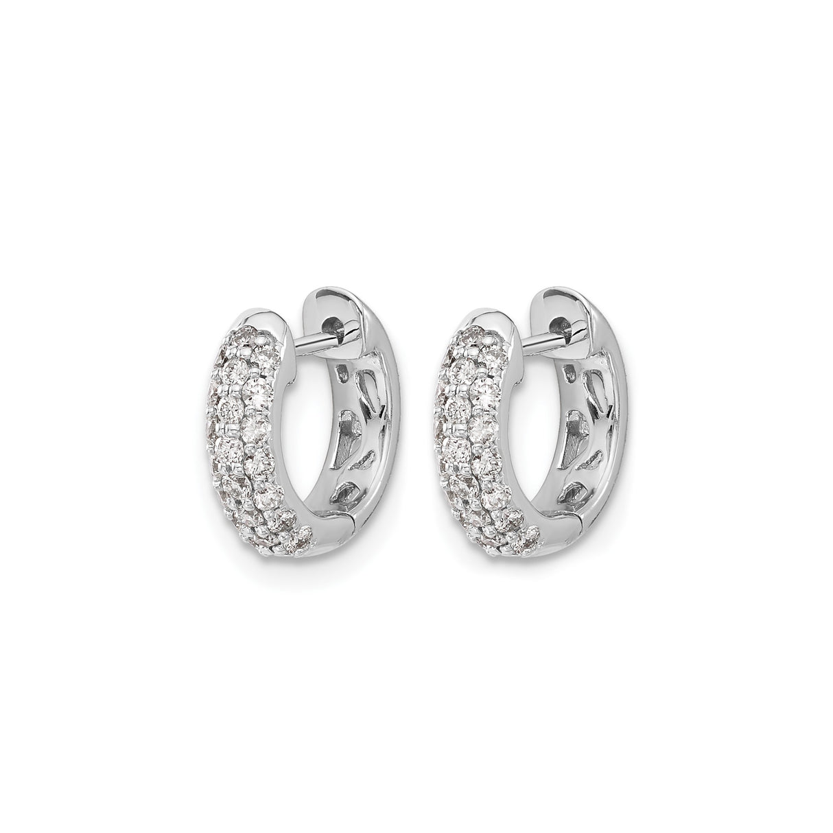 14k White Gold Diamond Huggie Hoop Earrings with Pavé Setting for Women