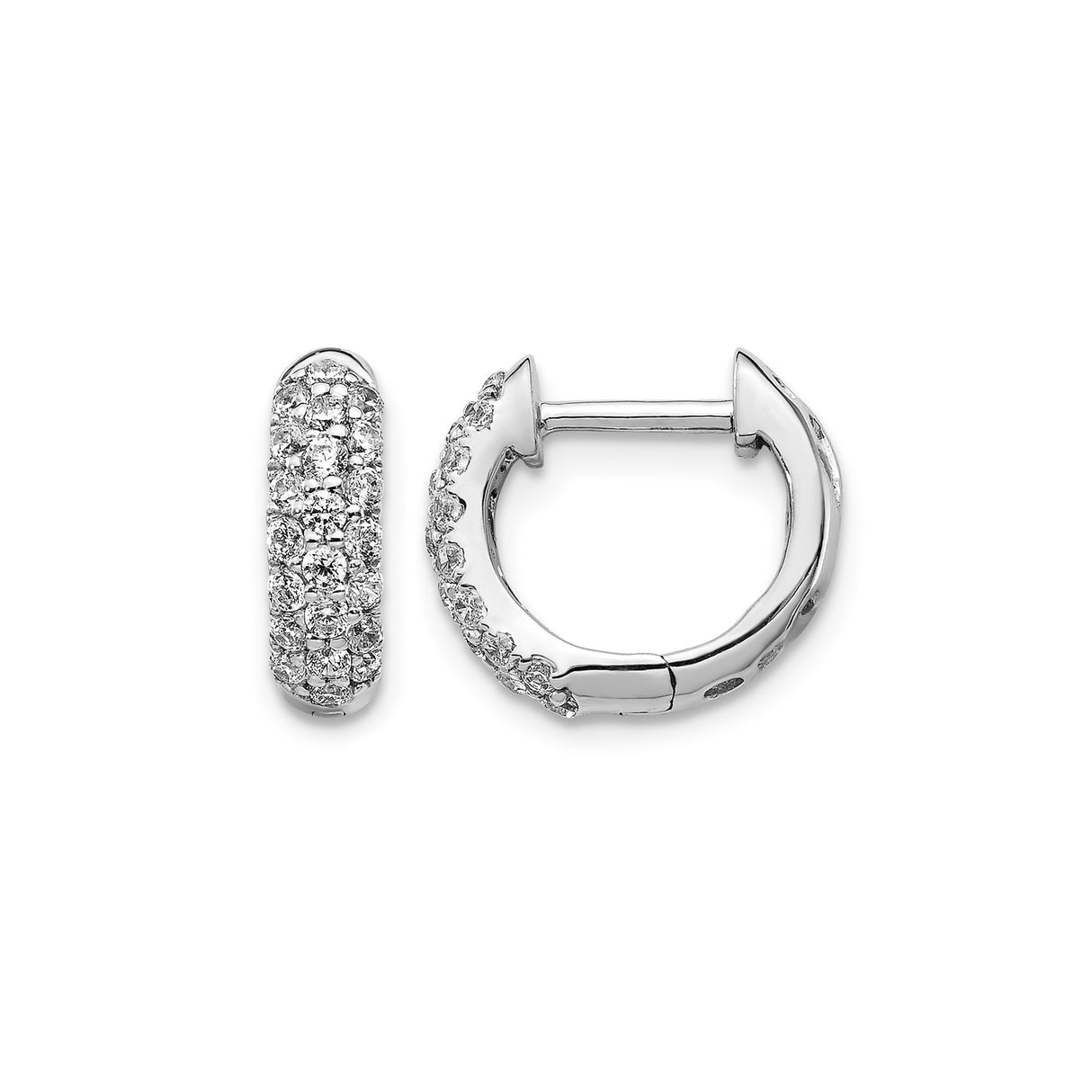 14k White Gold Diamond Huggie Hoop Earrings with Pavé Setting for Women