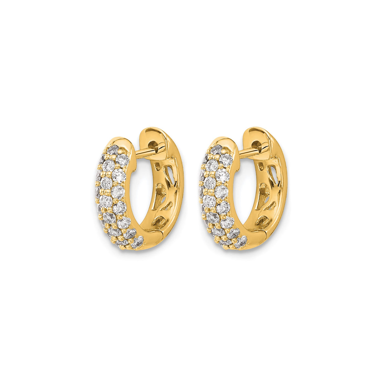 14k Yellow Gold Huggie Hoop Earrings with Diamond Pave Setting for Women