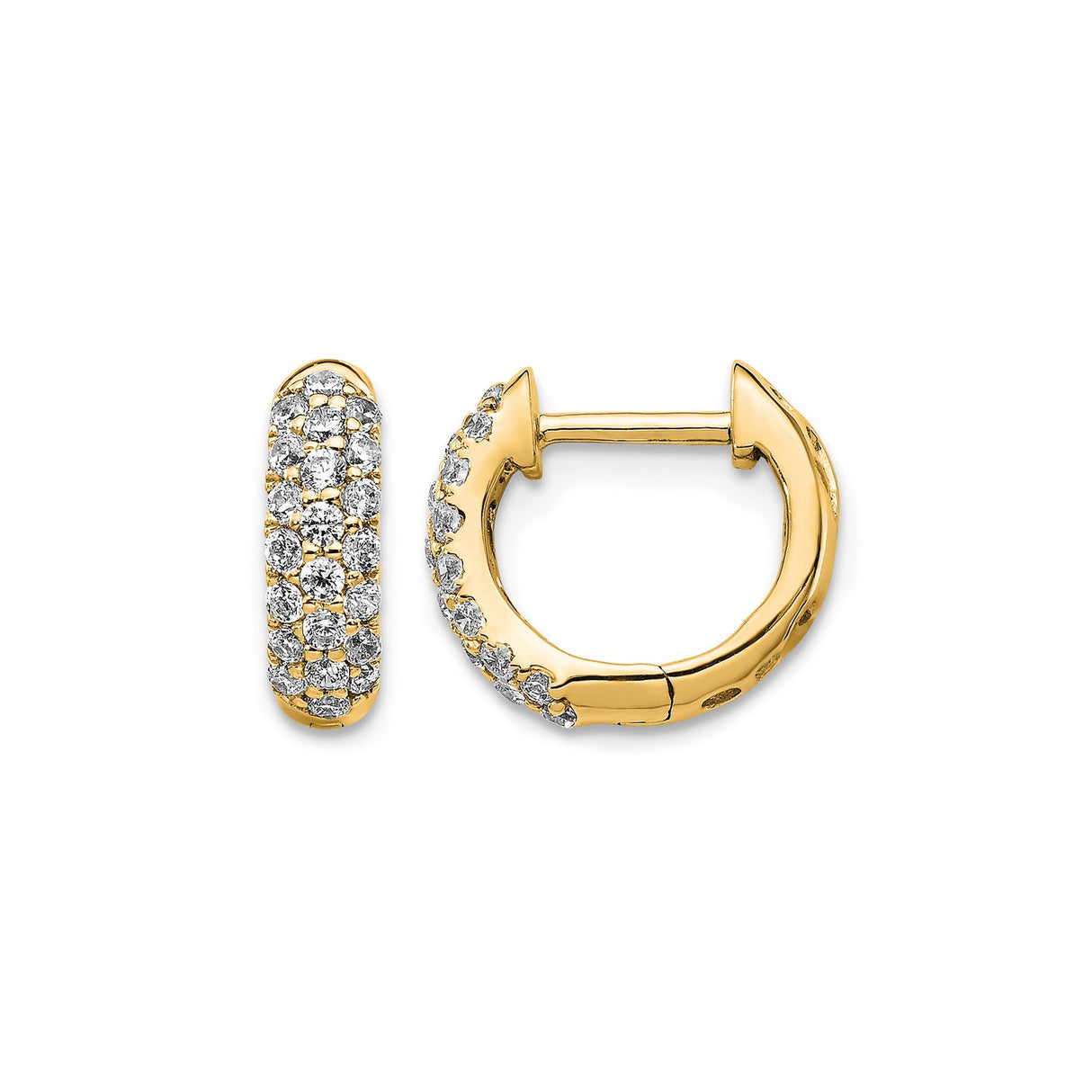 14k Yellow Gold Huggie Hoop Earrings with Diamond Pave Setting for Women