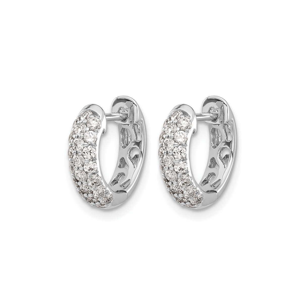 10k White Gold Huggie Hoop Earrings with Diamond Pavé Setting, Minimalist Style for Women