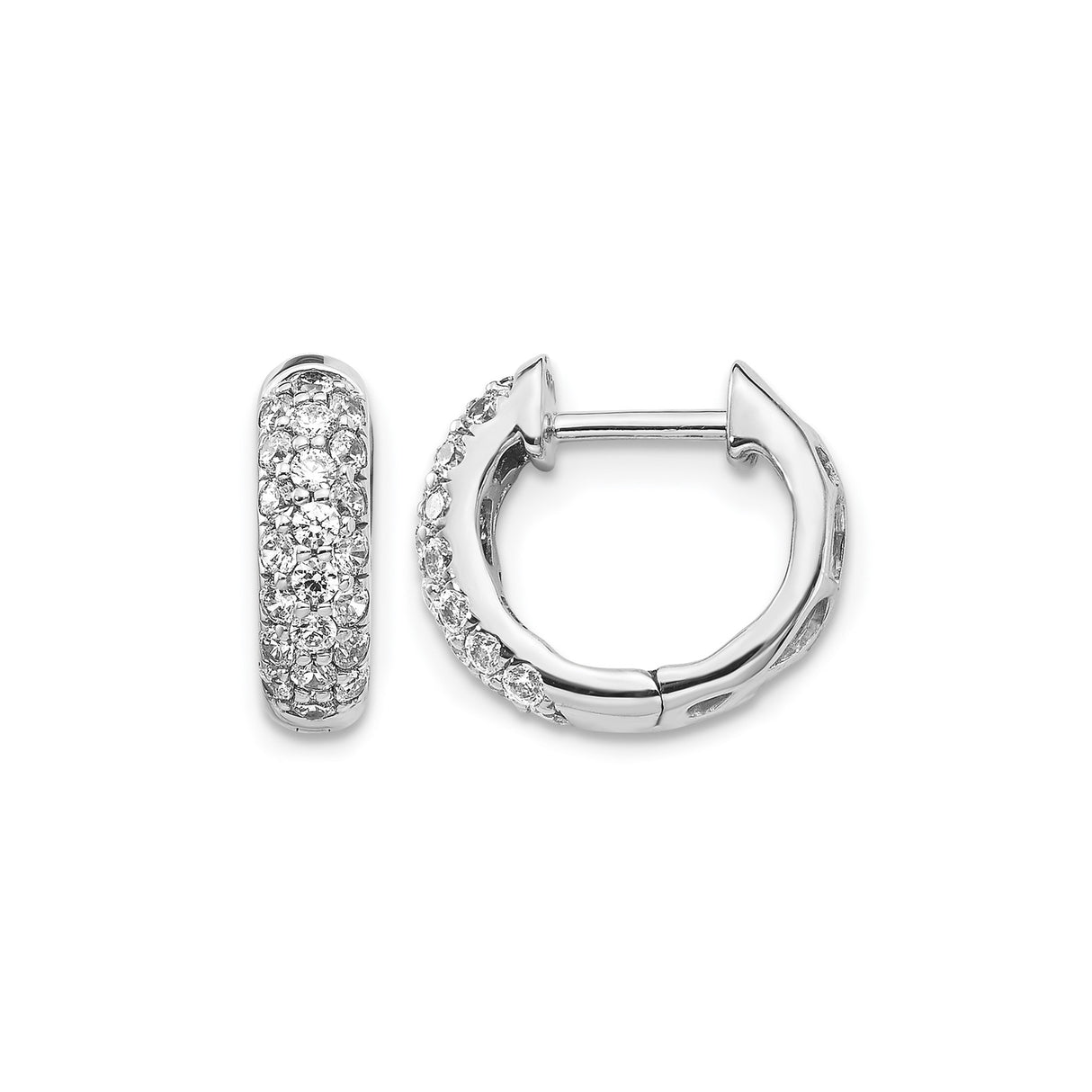 10k White Gold Huggie Hoop Earrings with Diamond Pavé Setting, Minimalist Style for Women