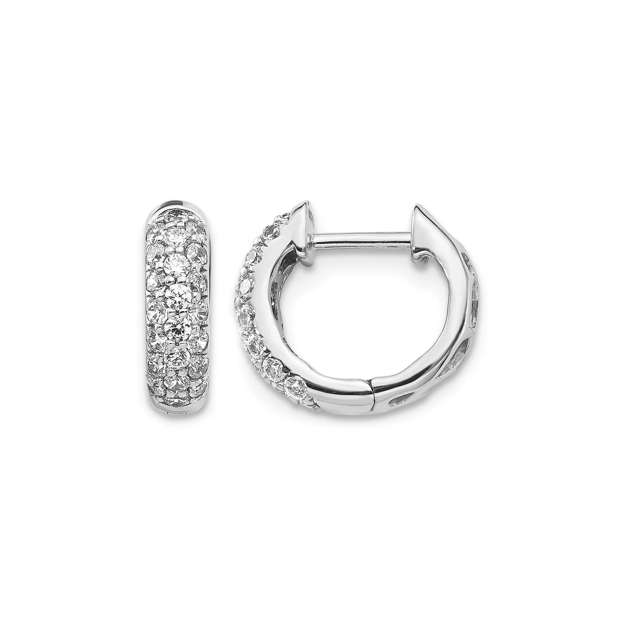 14k White Gold Diamond Huggie Hoop Earrings, Pavé Setting, Round Cut, Small for Women