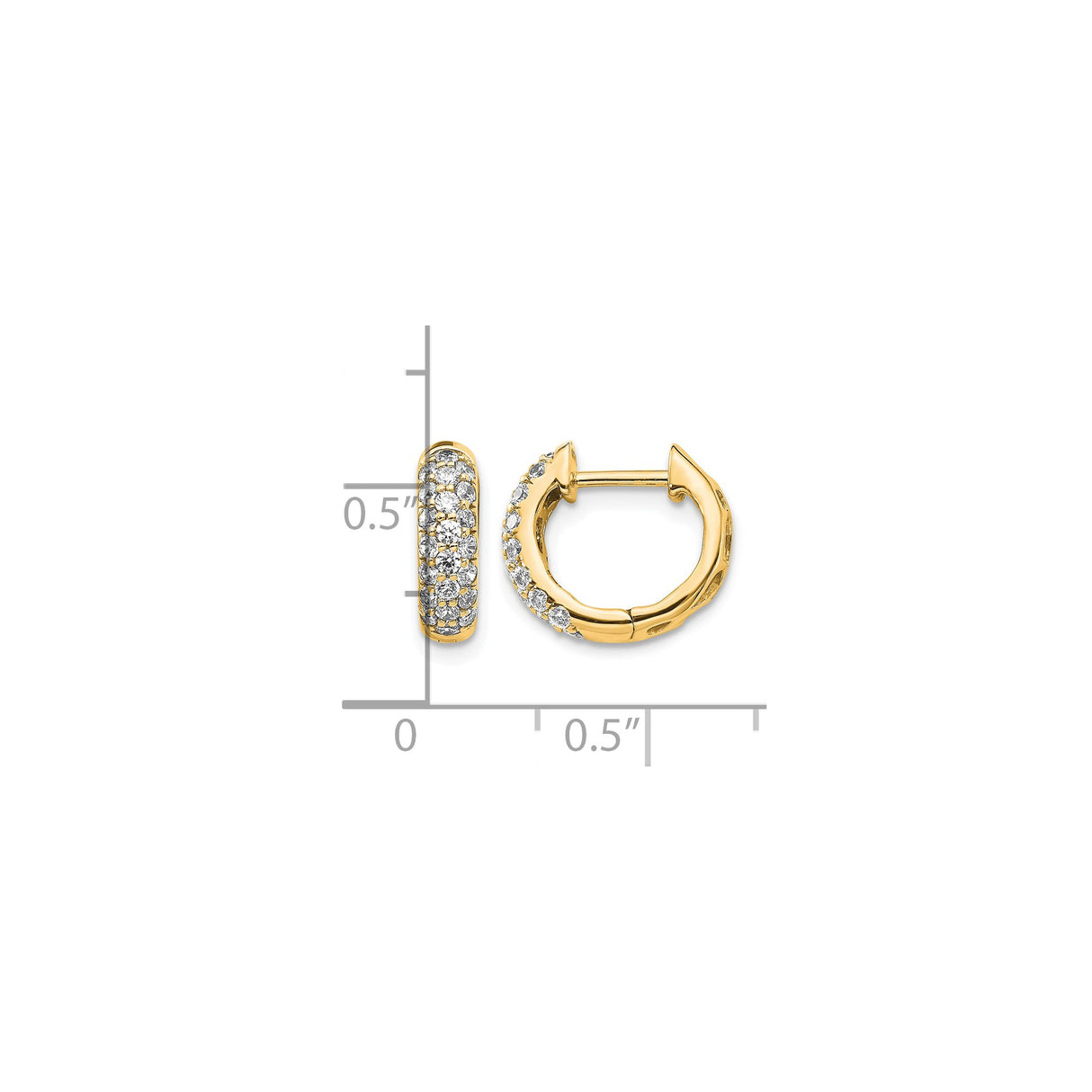 14k Yellow Gold Diamond Huggie Hoop Earrings, Three Row Pavé, Small Lightweight Click-Top Design