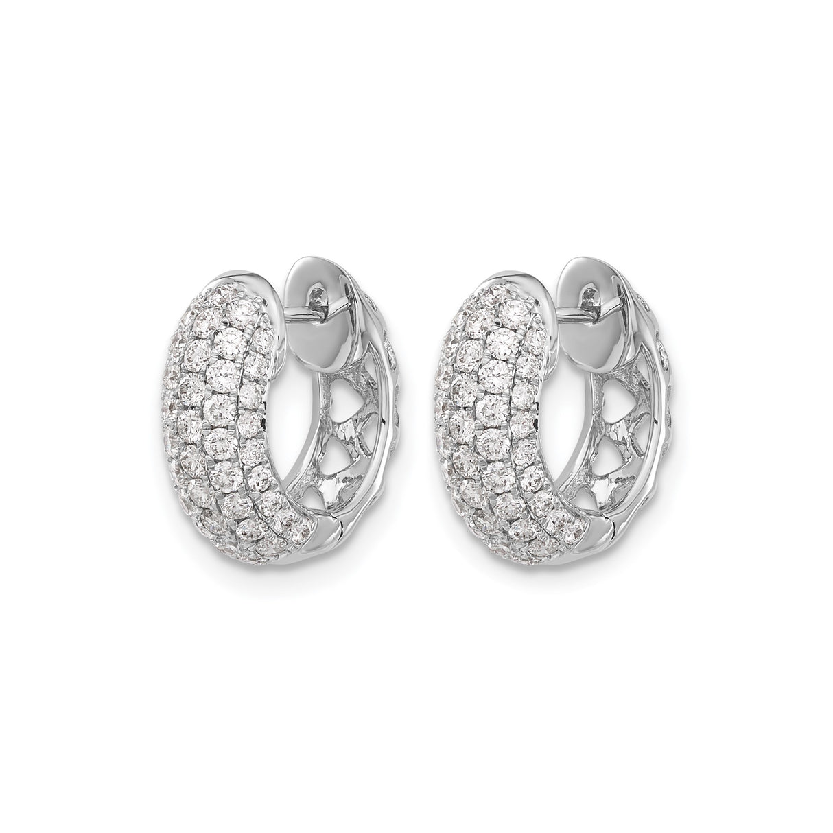 14k White Gold Hoop Earrings with Pavé Diamond and Heart Cutout Design