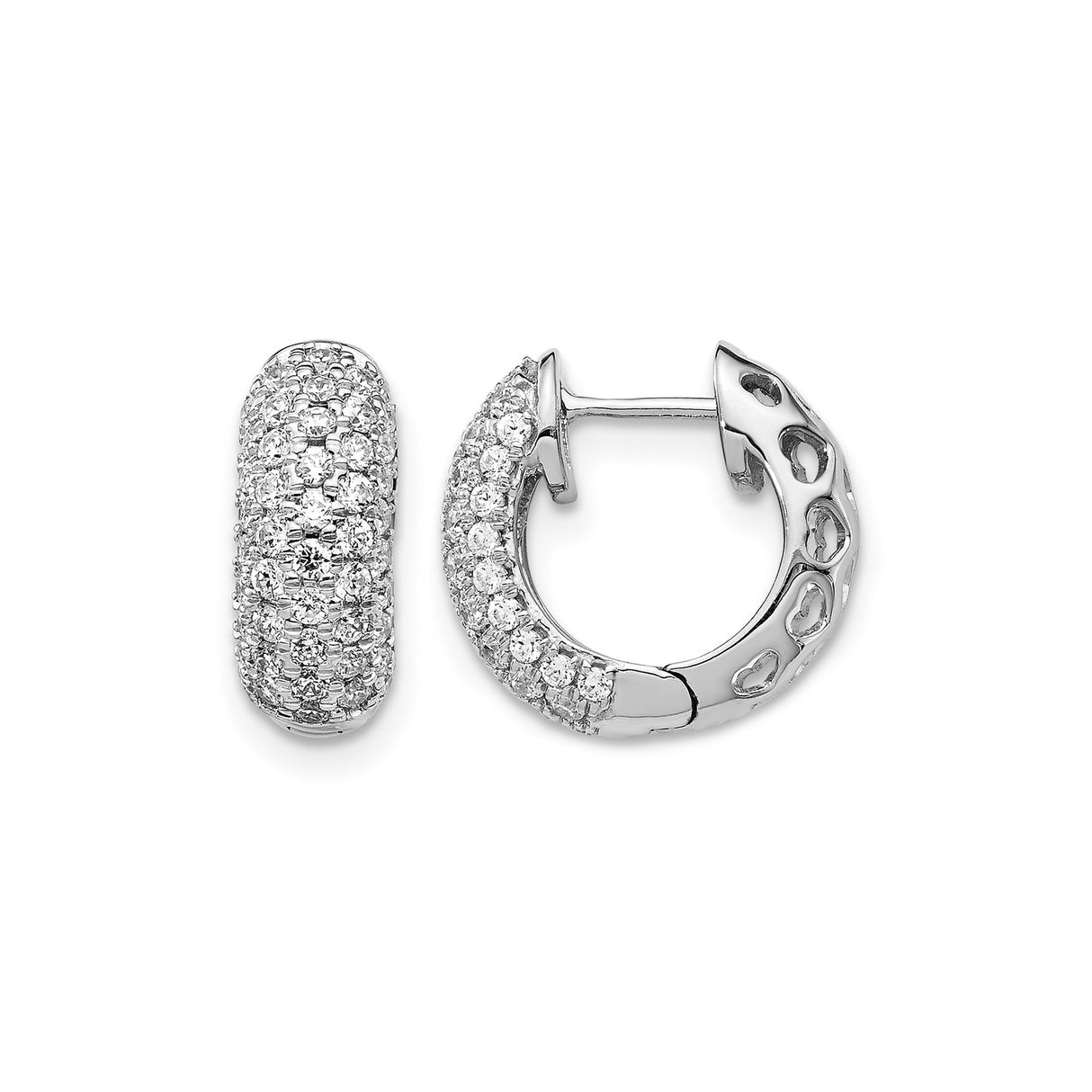 14k White Gold Hoop Earrings with Pavé Diamond and Heart Cutout Design