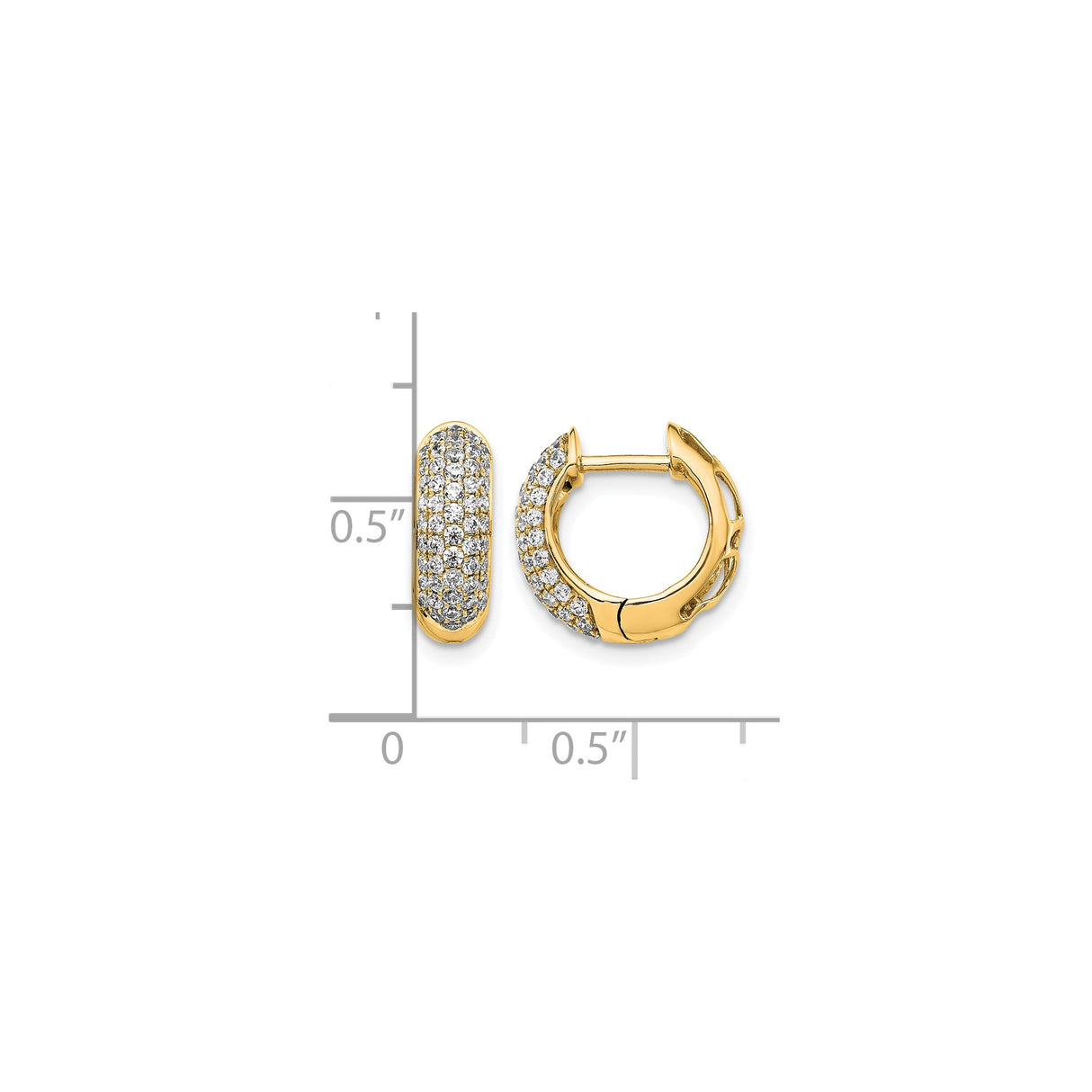 10k Yellow Gold Diamond Huggie Hoop Earrings, Pavé Set Classic Style for Women