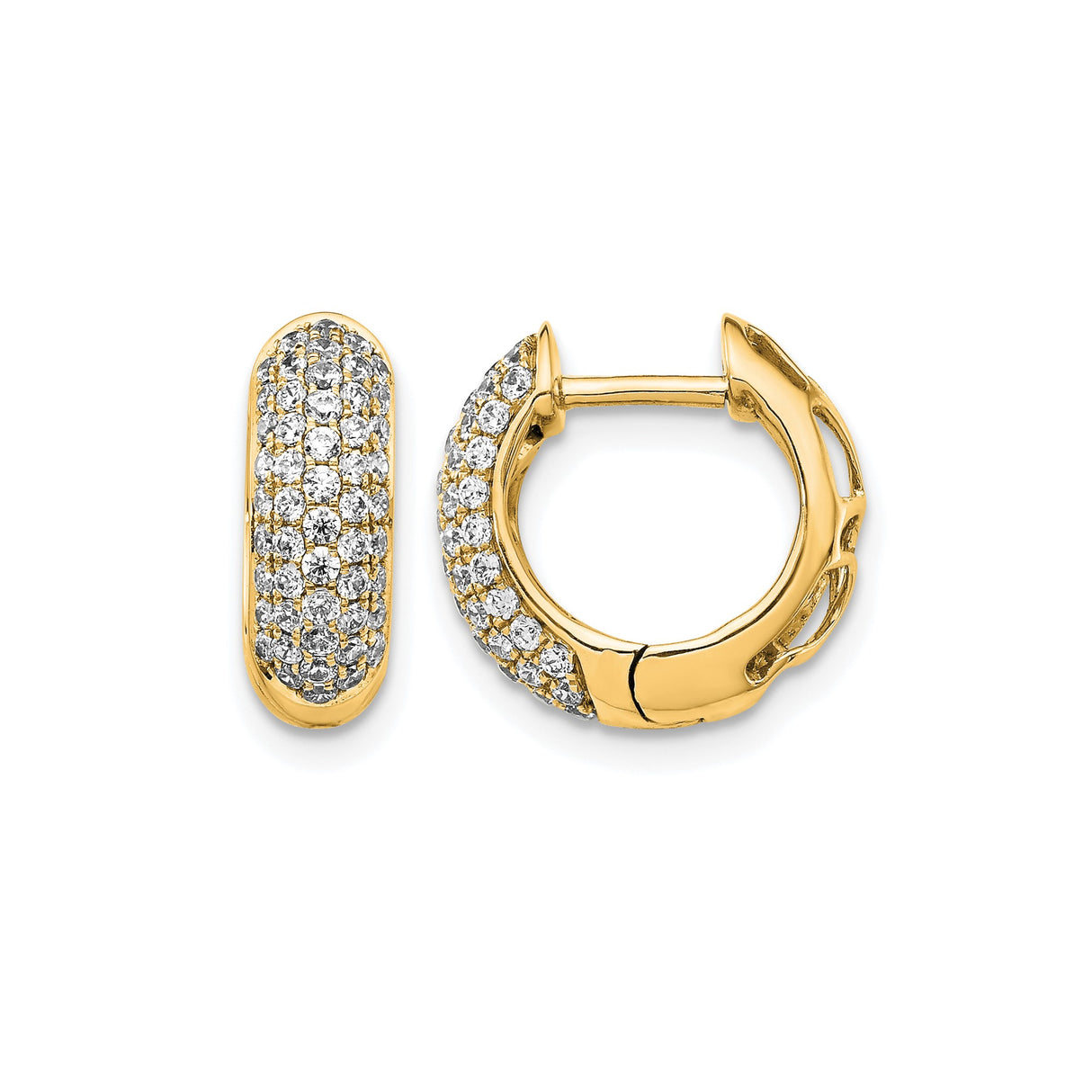 10k Yellow Gold Diamond Huggie Hoop Earrings, Pavé Set Classic Style for Women