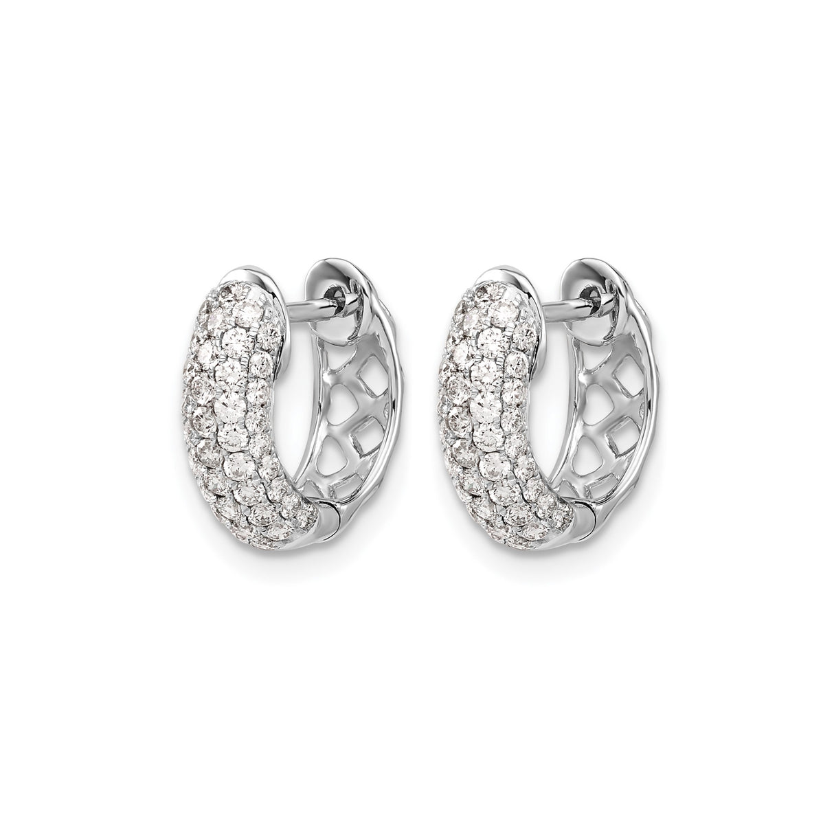 14k White Gold Hoop Earrings with Multiple Rows of Pave Diamonds, Elegant Evening Jewelry