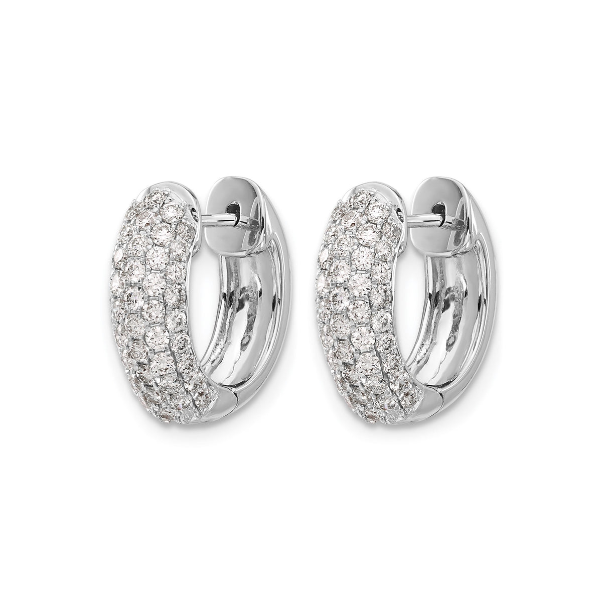 14k White Gold Diamond Hoop Earrings, Round Cut Multi Row Pave Huggies for Women