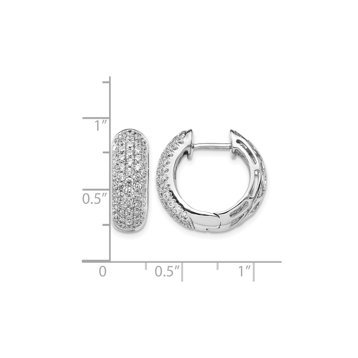 14k White Gold Hoop Earrings with Pavé-Set Round Diamonds, Wide Huggie Style for Women