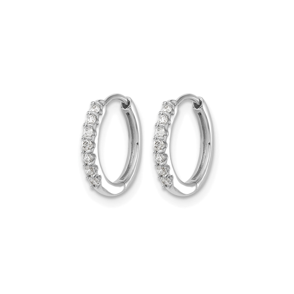 10k White Gold Huggie Hoop Earrings with Diamonds, Classic Minimalist Style for Women