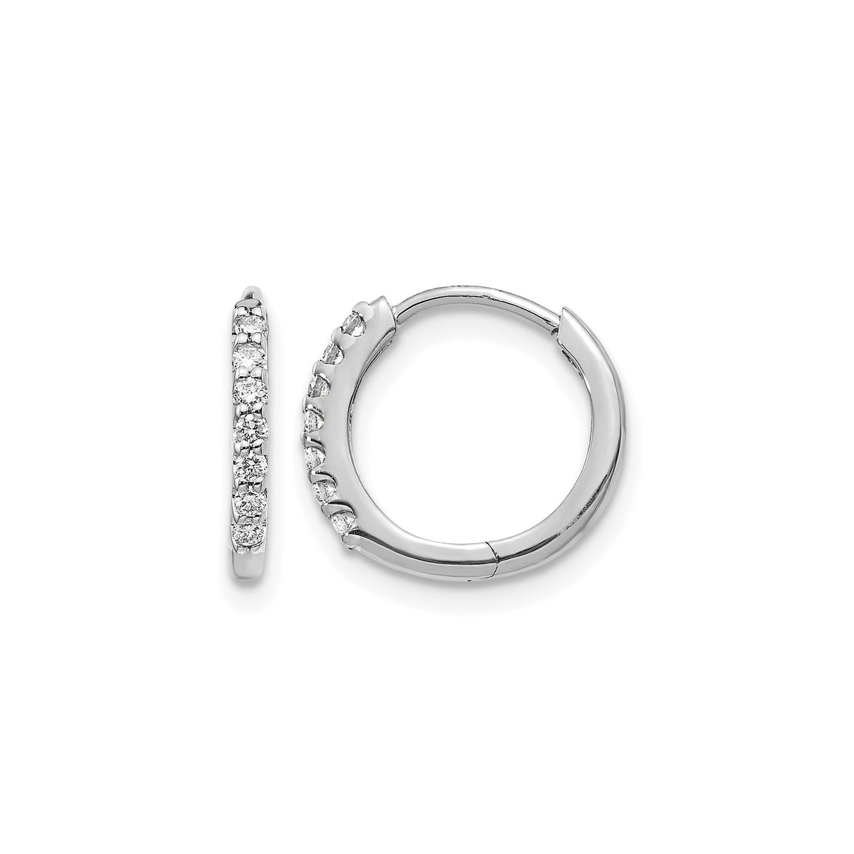 10k White Gold Huggie Hoop Earrings with Diamonds, Classic Minimalist Style for Women
